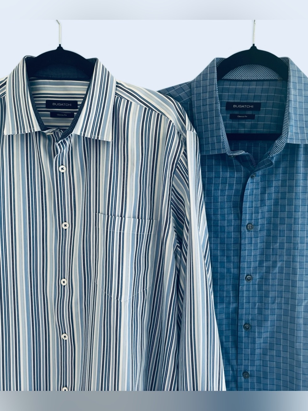Bugatchi Uomo Bundle of Two Plaid Check Stripe Long Sleeve Cotton Shirts Size XL